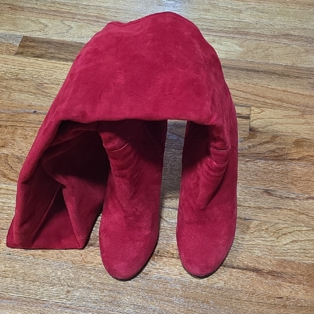 Red Suede Heeled Boots Size 39.